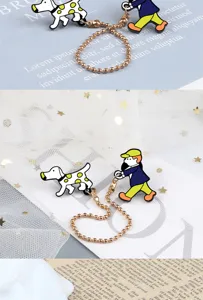 Creative cute person walking dog metal enamel brooch pin badge for backpack clothing