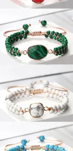 Bracelet tressé réglable avec des perles en pierre naturelle et un design élégant.
