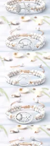 Bracelet tressé fait main avec des perles de pierre blanche et des charms, style plage.