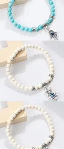 Bracelet en perles turquoise avec pendentif main de hamsa mauvais œil bijoux bohème chic