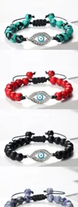 Bracelet de Perles Œil Maléfique Corde Ajustable Bijou Yeux Bleus Turcs Cadeau Mode