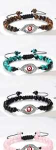 Bracelet de perles mauvais œil strass cœur rouge réglable tressé bijou tendance