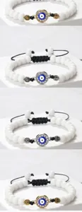 Bracelet de Perles Mauvais Œil Bleu Cordon Tissé Réglable Strass Bijoux Femme