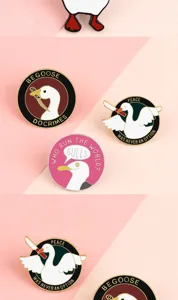 Cute cartoon alloy enamel pins featuring funny goose and duck designs with creative quotes.