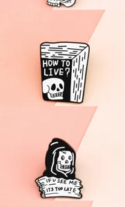 Punk retro metal enamel pin spooky skull book design brooch badge for jacket backpack apparel