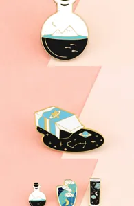 Cute starry ocean enamel pin set, creative cartoon metal brooch badge for clothes backpacks.