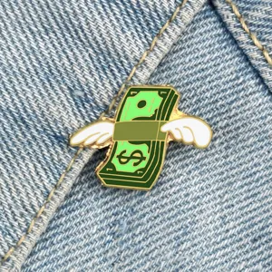 Cute flying money dollar banknote enamel pin metal badge brooch for denim jacket and backpack.