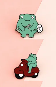 Cute green frog enamel pin badge set, cartoon animal brooch for backpacks, clothes and stylish decor