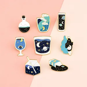 Cute Cartoon Starry Sky Ocean Alloy Enamel Brooch Japanese Style Whale Bottle Milk Cup Lapel Pin For Backpack Clothes Hat Decoration Accessory