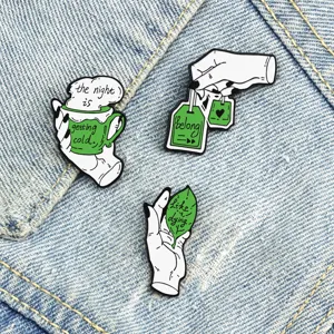 Kreative Hand Design Emaillierte Anstecknadel Set grüne Teekultur Legierungs Brosche Abzeichen.
