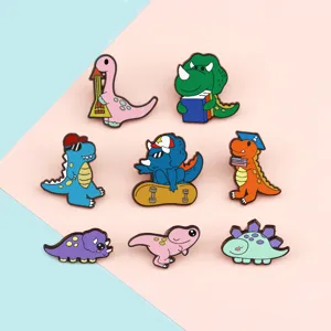 Cute cartoon dinosaur enamel pins set, funny metal brooches for backpacks, jackets and clothes.