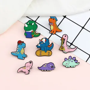 Cute cartoon dinosaur enamel pins metal badges set for clothes bags backpack decoration.