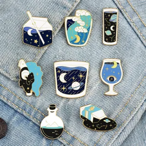 Cute starry night enamel pin set creative cartoon denim jacket backpack badge brooch pins