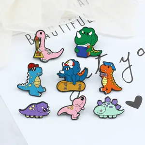 Cute cartoon dinosaur enamel pins metal badges set for backpack clothes decoration accessories.