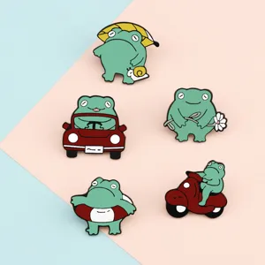 Cute green frog enamel pins set cartoon animal badges aesthetic backpack clothes brooch gifts