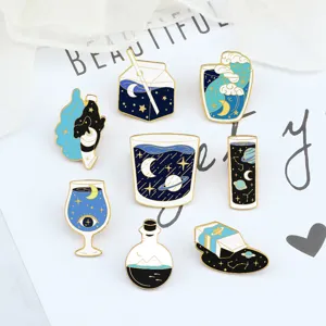 Cute starry night enamel pins set aesthetic celestial space cartoon brooches for clothes bags