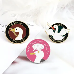 Cute cartoon animal alloy enamel pins set, funny goose and seagull creative fashion badges.