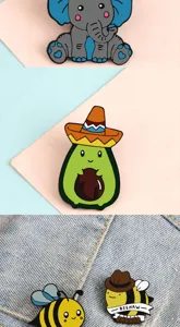 Ensemble de broches en émail dessin animé mignon avec éléphant avocat et abeille.