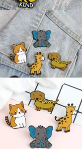 Joli ensemble de badges en émail d'animaux de dessin animé, broche en métal pour sac à dos.