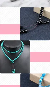 Vue detaillee du collier de perles, turquoise et cristal noir bijoux perles gros plan.
