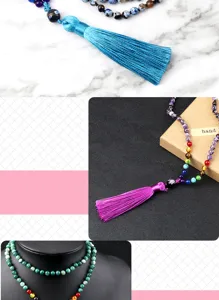Collier de perles multicouche bohème avec pompon 108 perles chaîne de pull bijoux vintage