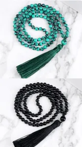Collar de cuentas con borla meditación yoga joyería multicapa turquesa cuentas negras nuevo