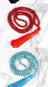 Largo collar de cuentas con borla pulsera mala multicapa estilo boho regalo para mujeres.