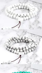 Bracelet de perles de pierre blanche multicouche mala bijoux de méditation cadeau