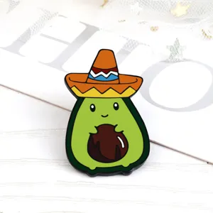 Joli pin's en émail avocat de dessin animé avec chapeau sombrero, badge en métal créatif.