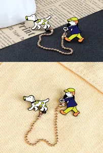 Cute cartoon person walking dog metal brooch pin, creative enamel badge for bags clothes