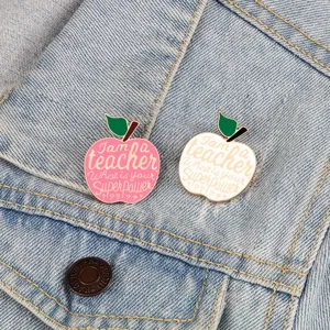 Cute apple shaped enamel pin set teacher theme metal brooch badge for backpack denim jacket