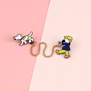 Cute cartoon figure walking dog brooch metal pin badge for clothes and bags decoration