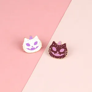 Cute Halloween cat pumpkin enamel pin set, funny metal cartoon backpack badge decoration.