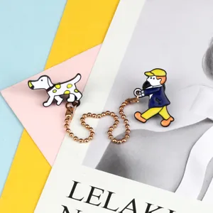 Cute cartoon character walking dog enamel pin metal brooch Japanese style bag badge accessory