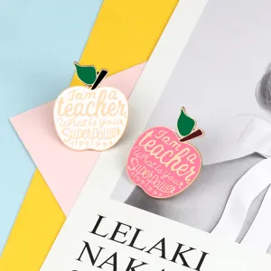 Cute apple enamel pin set, teacher appreciation backpack badge, creative metal brooch jewelry for gifts.