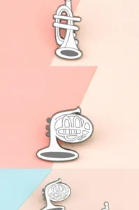 Mini musical instrument enamel pin set, cartoon trumpet and horn brooch for cute bag clothes.