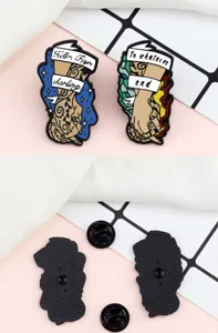 Enamel pin set featuring artistic entwined hands design with inspiring English letter quotes.