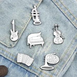 Alloy Enamel Musical Instrument Brooch Accordion Piano French Horn Violin Trumpet Guitar Badge For Clothes Backpack Unisex Accessory