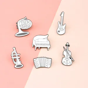 Music instrument enamel pin set, cute miniature white brooch badges for clothes and bags backpack