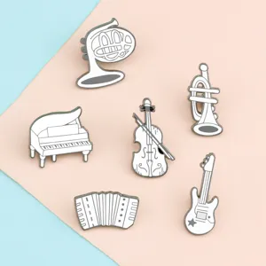 Set of 6 cute music instrument enamel pins, metal brooch badges for clothes, backpacks, and hats.