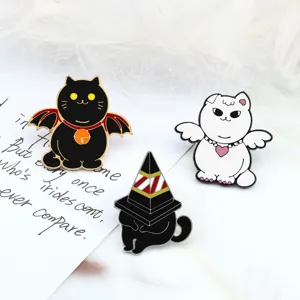 Set de pines esmaltados de gato ángel, broches metálicos creativos de dibujos animados para mochilas.