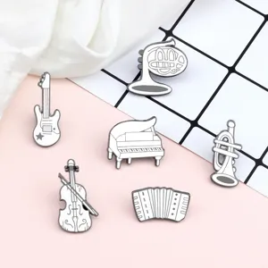 Music instrument enamel pins set black and white cute brooch badges for clothes and bags.