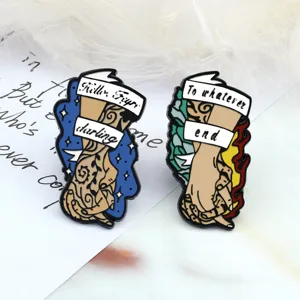 Creative enamel pin badge alloy holding hands badge couple quote brooch accessories gifts