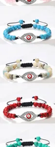 Ensemble de bracelets de perles mauvais œil corde tressée réglable bijoux strass
