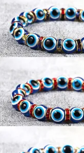 Boze oog blauwe kristal kralen armband 10mm elastische yoga strass sieraden voor vrouwen.