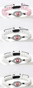 Set de bracelet de perles en cristal mauvais œil rouge, corde tressée réglable pour femmes.