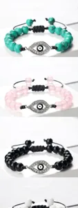 Bracelet de perles fait main avec mauvais oeil et zircons brillants pour hommes femmes.