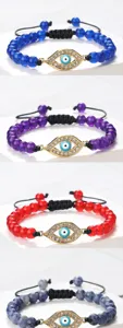 Bracelet Perles Œil Maléfique Strass Doré Cordon Réglable Mode Bijoux Œil Grec