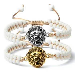 Bracelet de Turquoise Tissé à Double Couche Fait à la Main Style Néo-Chinois Fil de Perles Réglable Bracelet Breloques Lion Arbre BijouxUnisexe