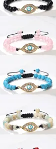 Bracelet de perles mauvais œil avec pendentif strass, bijoux réglables faits main pour femmes.